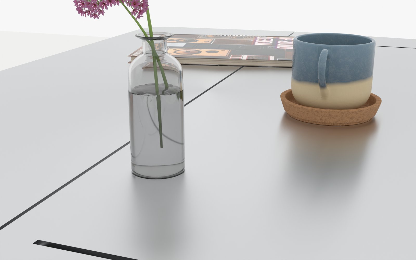 Styled by the fireplace, coffee tray on top